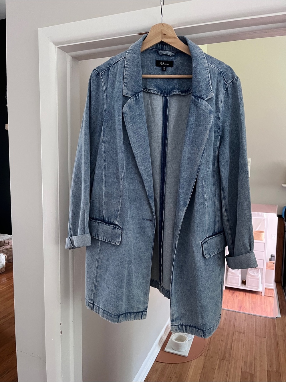 Washed Denim Blazer Jacket - Blue